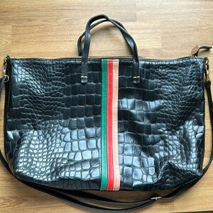 Clare Vivier medium black crocodile crossbody bag with multicolor stripe
